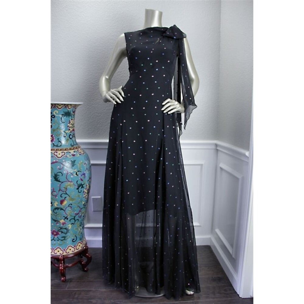 NWT ERDEM Black Silk Metallic Polka Dot Tie Kassidy Gown Long Dress 6